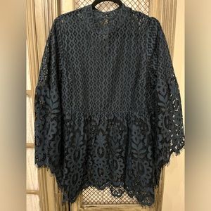 Lane Bryant Green bell sleeve zip back lace top 16